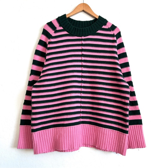 Anthropologie/Maeve Sweater Women Medium Pullover Boxy Slouchy Stripe Pink Green - Picture 2 of 10
